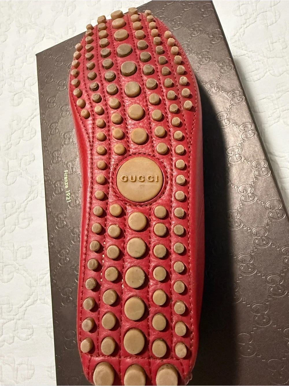 Gucci Red Leather Horsebit Loafers with Black Web